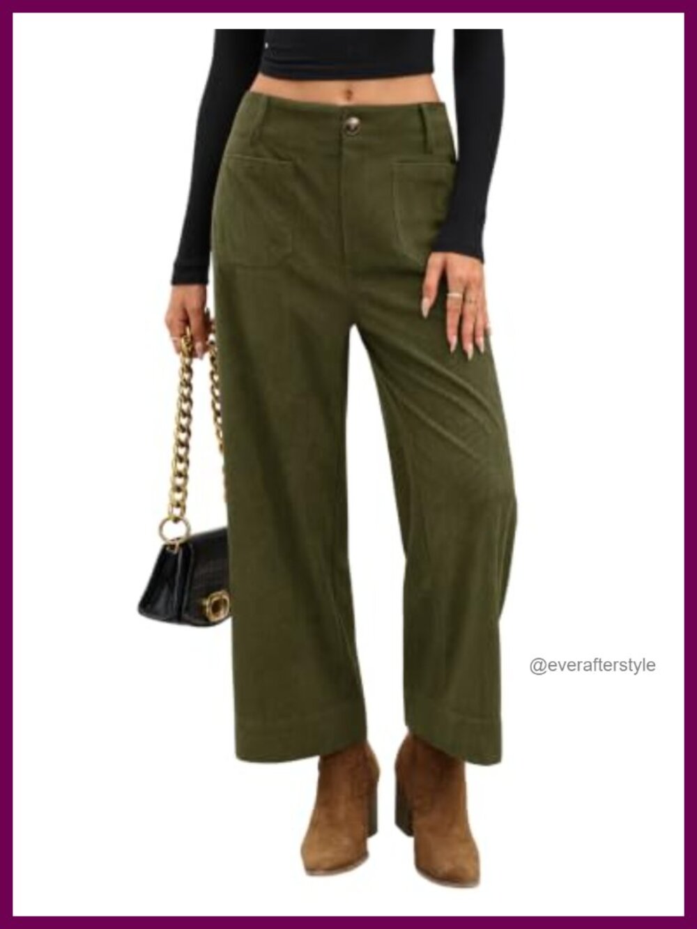 Corduroy Wide Leg High Waist Crop Pants Loose Fit Ankle Length